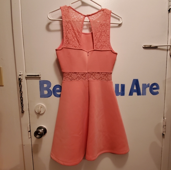 Scuba peach fit and flare dress. - Picture 2 of 3